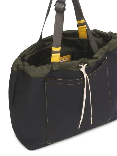 Marni Black Technical Fabric Tote Bag In Multi