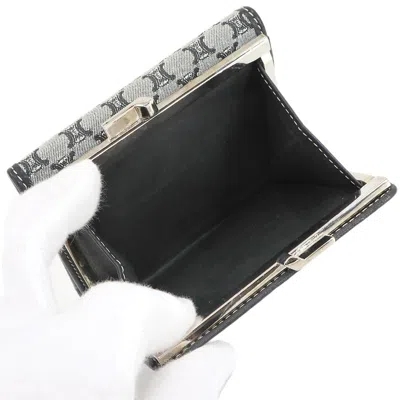 Pre-owned Celine Macadam Silver Black Gray Canvas Leather Wallet (tri-fold) ()
