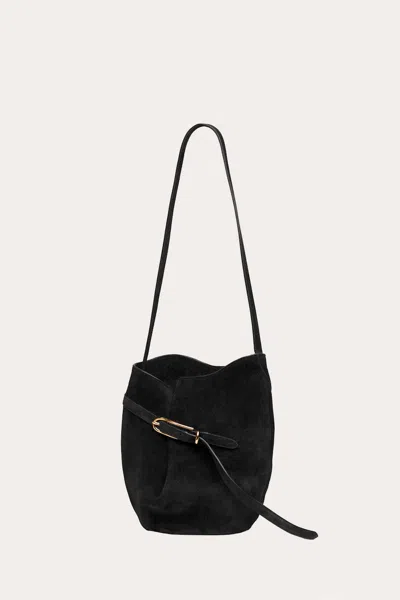 Liffner Belted Bucket Bag Black Suede In Black