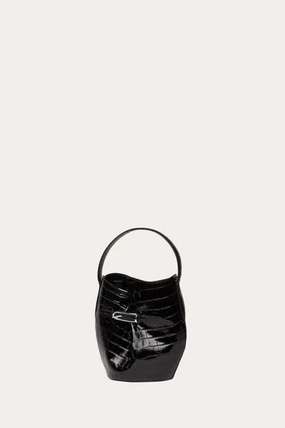 Liffner Belted Bucket Bag Mini Black Croc In Black
