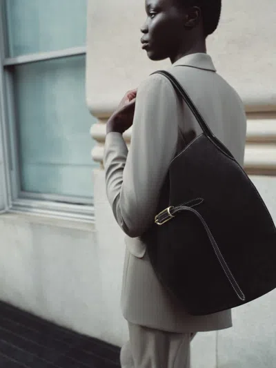 Liffner Belted Bucket Bag Large Black Suede In Black