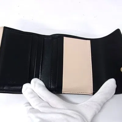 Pre-owned Chloé Beige Black Leather Wallet (tri-fold) () In Multi