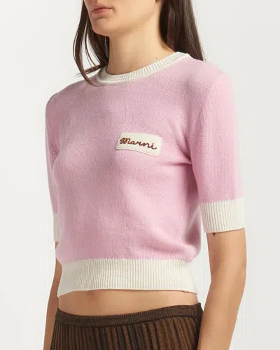 Marni Wool Blend Short Sleeve Crewneck Sweater In Pink