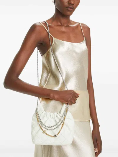Tory Burch Mini Fleming Soft Distressed Drawstring Bag In White