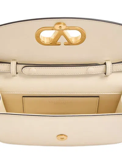 Valentino Small Leather Clutch With Adjustable Chain Strap In Neutral