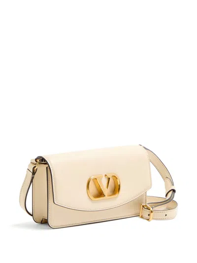 Valentino Small Leather Clutch With Adjustable Chain Strap In Neutral