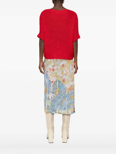 Talking Walls Short-sleeve Knitted Top In Red