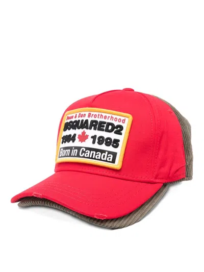 Dsquared2 Patch-detail Corduroy Baseball Cap In Red