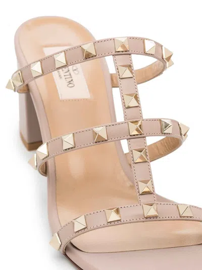 Valentino 60mm Rockstud Caged Block-heel Slide Sandals In Pink