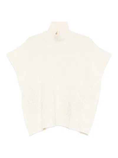Ermanno Firenze High Neck Knitwear With Embroidered Ribbed Hem In Neutral