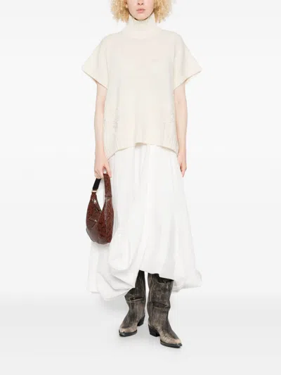 Ermanno Firenze High Neck Knitwear With Embroidered Ribbed Hem In Neutral