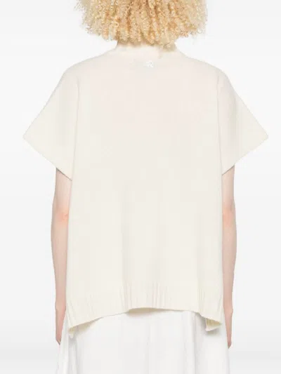 Ermanno Firenze High Neck Knitwear With Embroidered Ribbed Hem In Neutral
