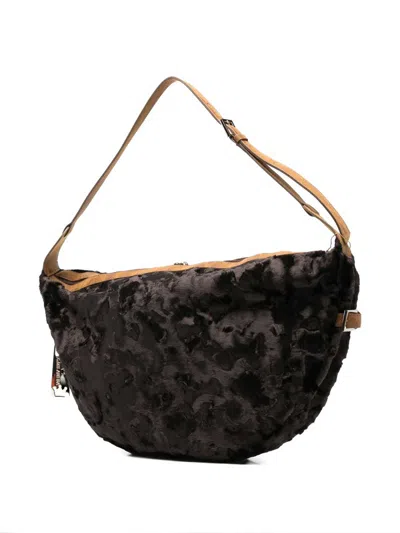 La Milanesa Fur-effect Half-moon Shoulder Bag In Brown