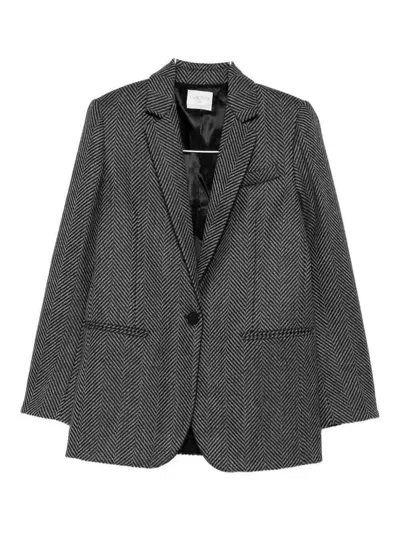 Forte Forte Herringbone Pattern Blazer Front Pockets In Black