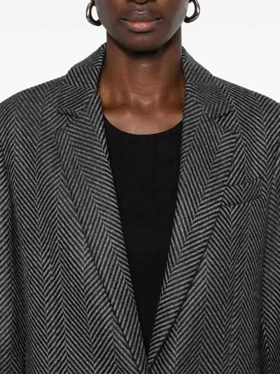 Forte Forte Herringbone Pattern Blazer Front Pockets In Black