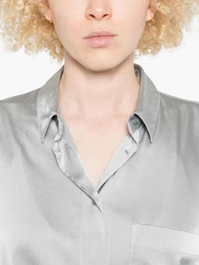 Forte Forte Long Sleeve Satin Top Featuring Pocket In White