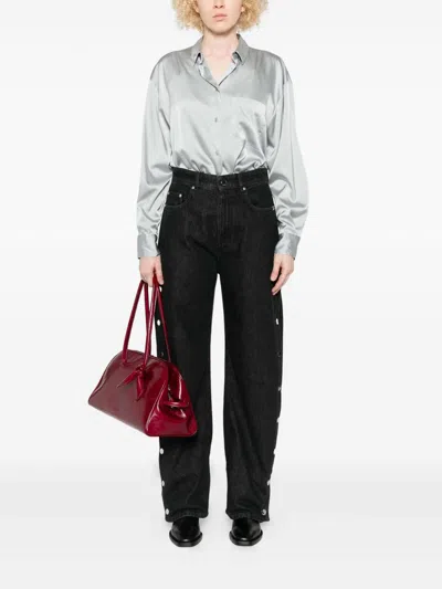 Forte Forte Long Sleeve Satin Top Featuring Pocket In White