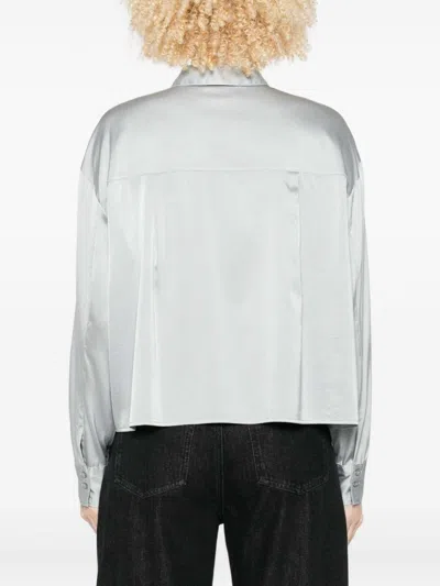 Forte Forte Long Sleeve Satin Top Featuring Pocket In White