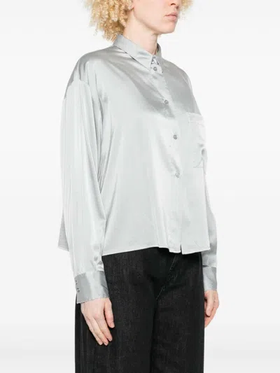 Forte Forte Long Sleeve Satin Top Featuring Pocket In White