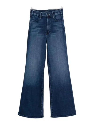 Mother Jeans The Rerun Zip Sneak With Belt Loops And Logo Embroidery On The Back In Blue Denim For Women In Blue