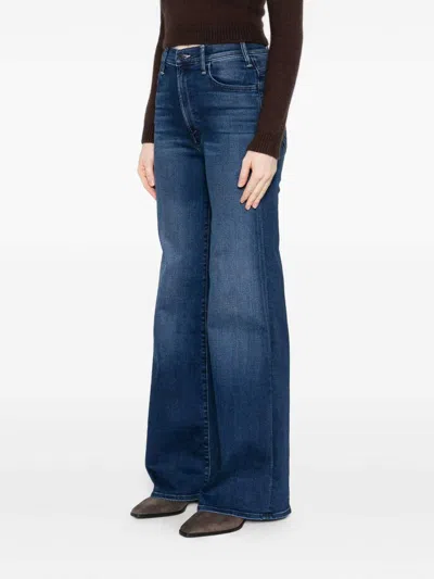 Mother Jeans The Rerun Zip Sneak With Belt Loops And Logo Embroidery On The Back In Blue Denim For Women In Blue