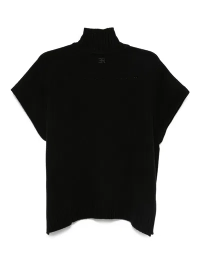 Ermanno Firenze Ribbed Turtleneck With Short Sleeves And Side Slits In Black