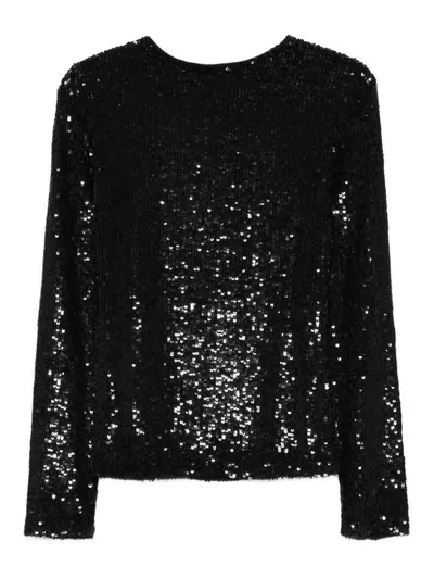 P.a.r.o.s.h Black Sequins Top In Black