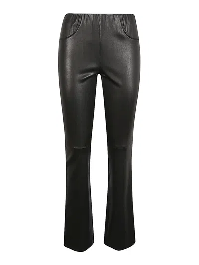 Via Masini 80 Leather Flared Leg Trousers In Animal Print