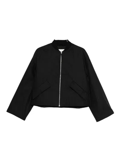 Closed Black Zip-front Flap-pocket Jacket In Black