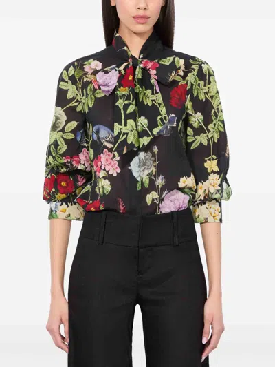 Alice And Olivia Lloyd Cotton Blouse In Black