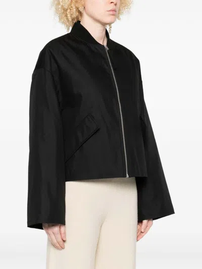 Closed Black Zip-front Flap-pocket Jacket In Black