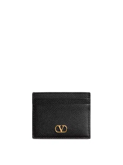 Valentino Portafoglio Minimalista In Pelle Nera Con Fessure Per Carte In Black