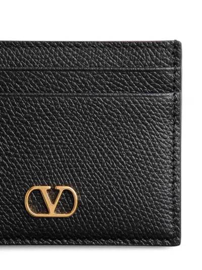 Valentino Portafoglio Minimalista In Pelle Nera Con Fessure Per Carte In Black