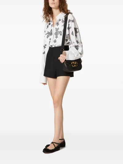 Valentino Vlogo Embellished Textured-leather Shoulder Bag In Black