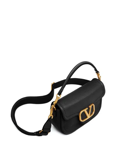 Valentino Vlogo Embellished Textured-leather Shoulder Bag In Black