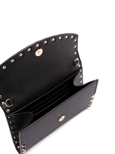 Valentino Rockstud Leather Wallet On Chain In Black