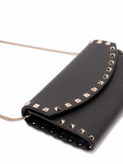 Valentino Rockstud Leather Wallet On Chain In Black