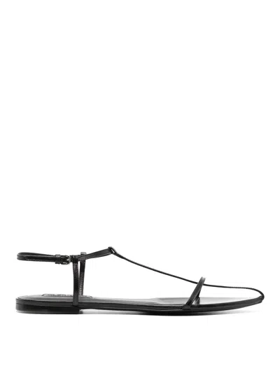 Jil Sander Leather Sandals Flat Sole Pointed Toe In Black