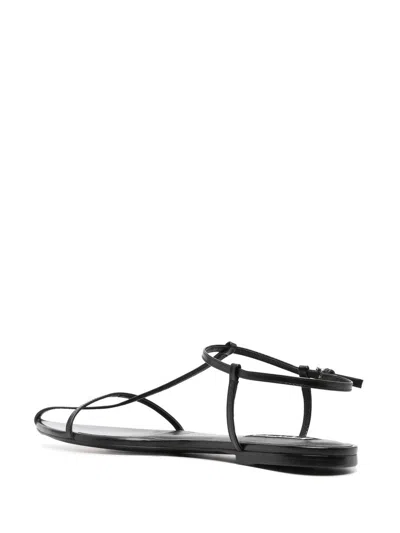 Jil Sander Leather Sandals Flat Sole Pointed Toe In Black