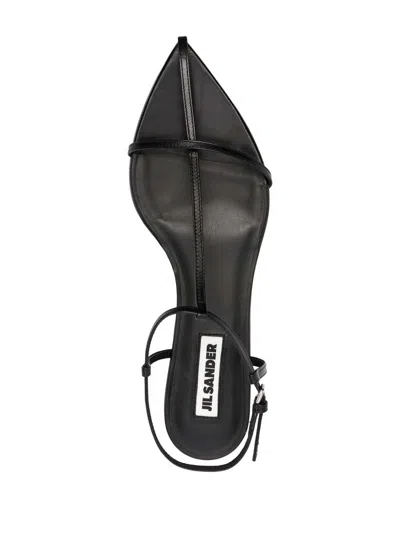 Jil Sander Leather Sandals Flat Sole Pointed Toe In Black