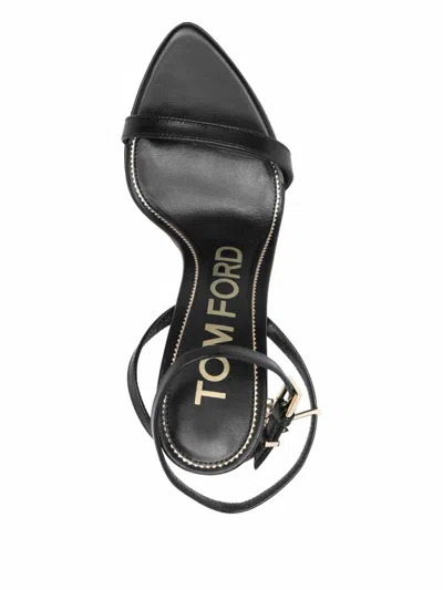 Tom Ford Paintdlock Pointed-toe Buckle Sandals With Signature Metal Heel In Black