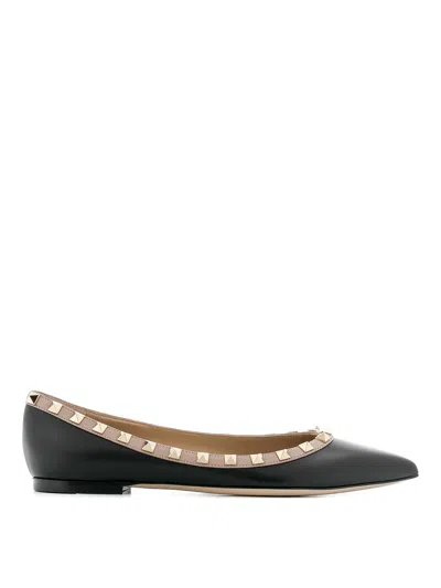 Valentino Leather Ballet Flats Rockstud Embellishment In Black