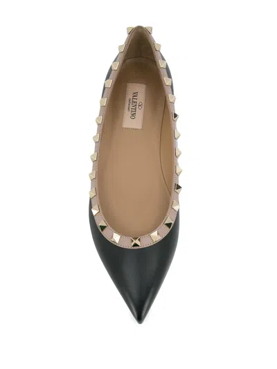 Valentino Leather Ballet Flats Rockstud Embellishment In Black