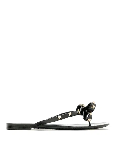 Valentino Garavani Mini Bow Sandals With Platinum-finish Studs In Black