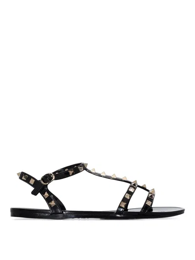 Valentino Garavani Rockstud Rubber Sandals Ankle Strap Design In Black