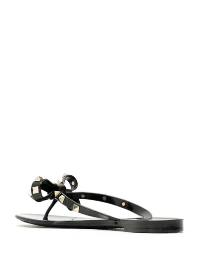 Valentino Garavani Mini Bow Sandals With Platinum-finish Studs In Black