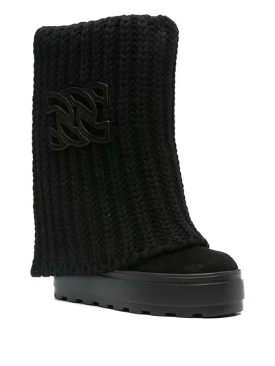 Casadei Tricot Wool Boots In Black