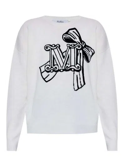 Max Mara Zurlo Monogram Wool-blend Sweater In White