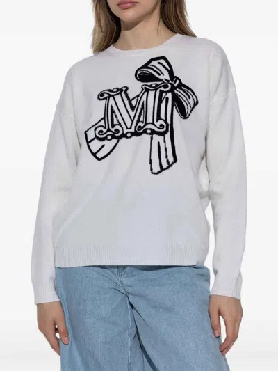 Max Mara Zurlo Monogram Wool-blend Sweater In White
