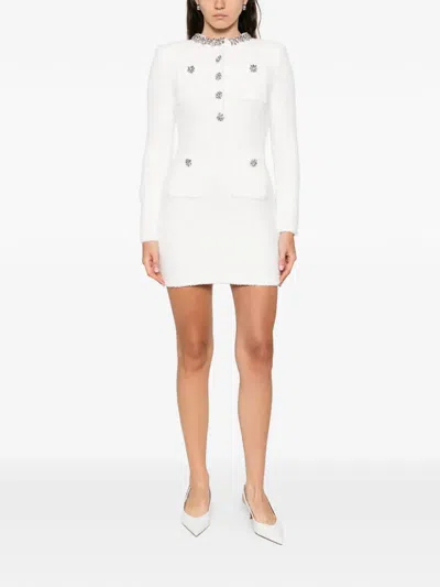 Self-portrait Cream Crystal Trim Knit Mini Dress In White